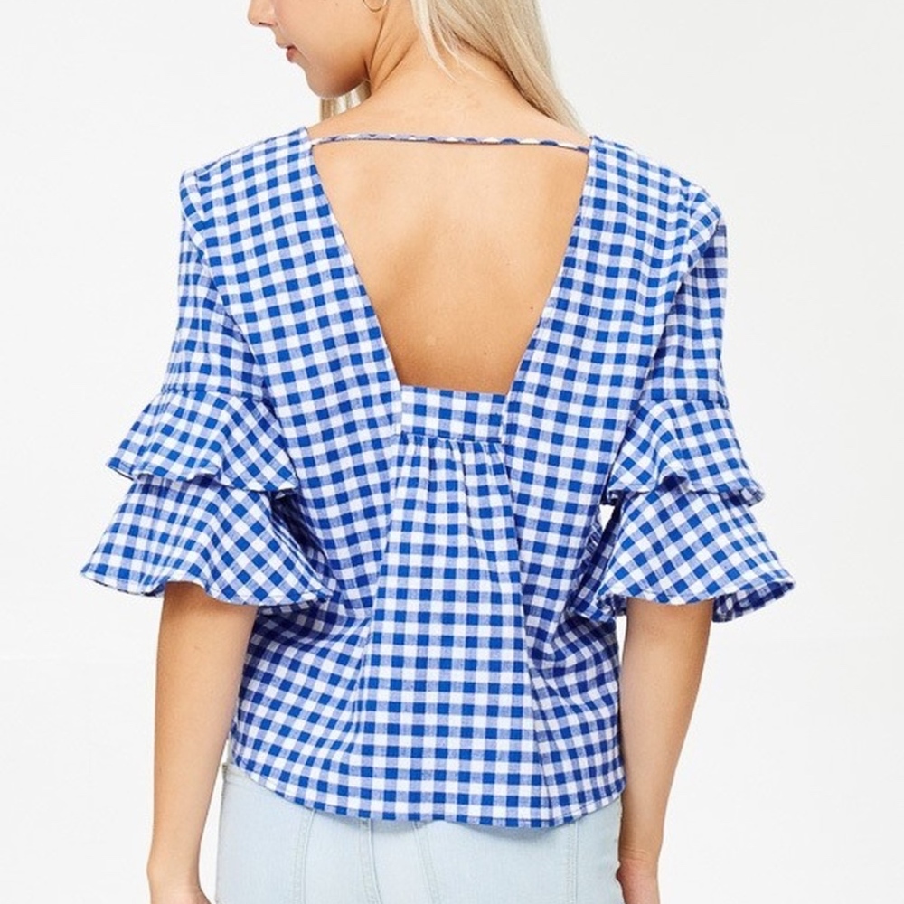 Rachel Cropped Gingham V-Neck Top